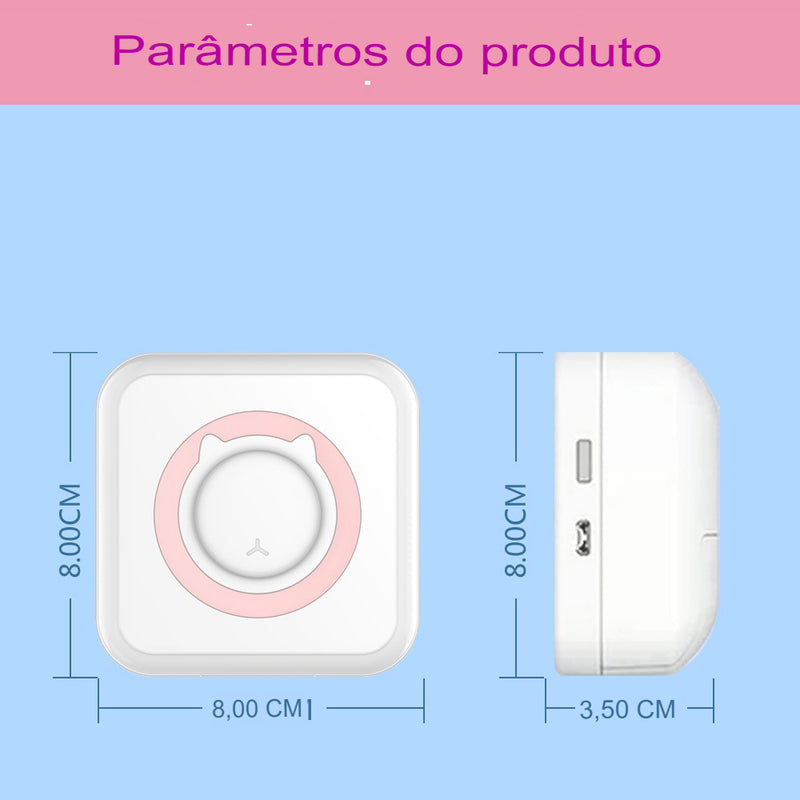 Mini Impressora Térmica Portátil, Imprime Etiquetas, Adesivos e Bobinas Térmicas - IOS e Android Sem Fio