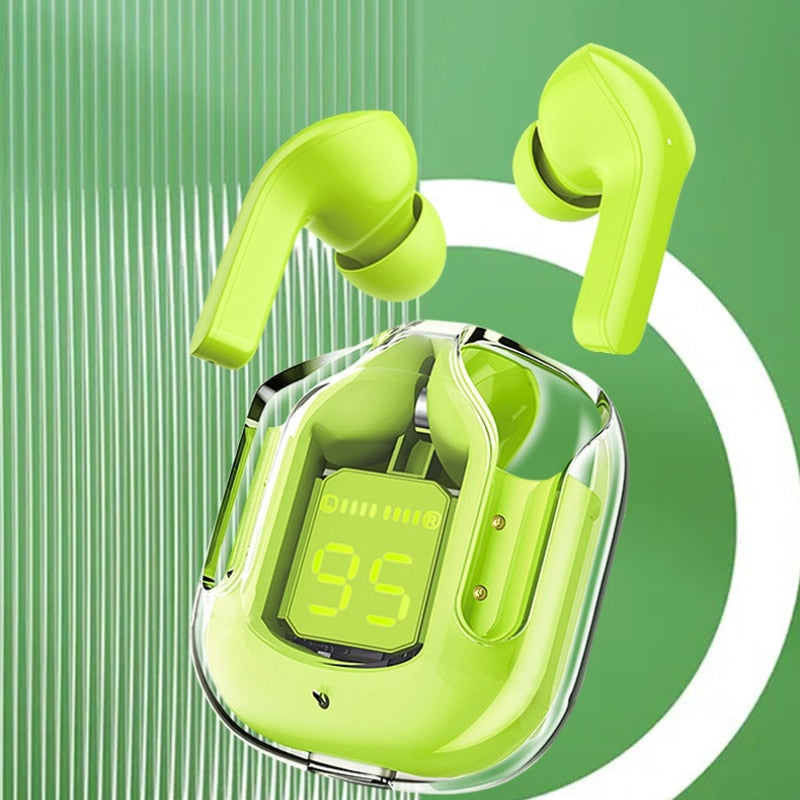 Fone de Ouvido Sem Fio Bluetooth Com Cancelamento de Ruído Alta Fidelidade Estéreo Com Display Digital Case  Transparente